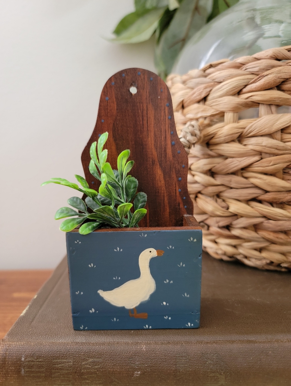 Vintage 80s Handpainted Goose Mini Wood Wall Pocket Grandmacore Country Cottage